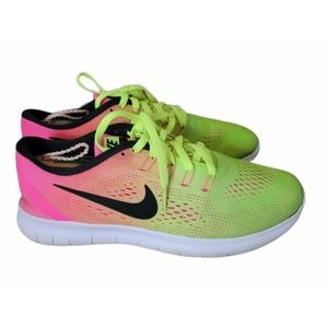 Nike Women's Neon Green and Pink Running Shoes
